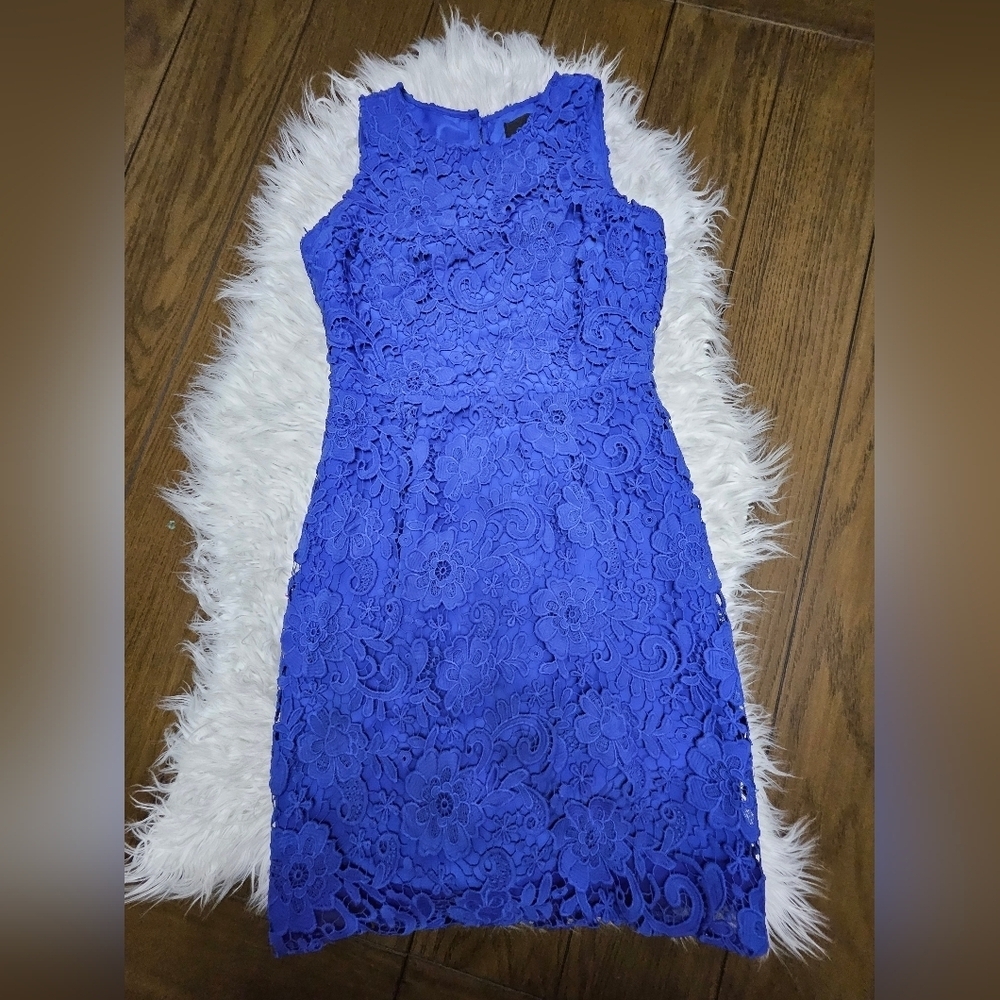 J. Crew Royal Blue Floral Lace Midi Dress